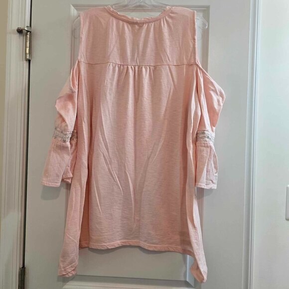 Style & Co Peasant Cold Shoulder Top - Pink with Silver and White Accents - Picture 11 of 11